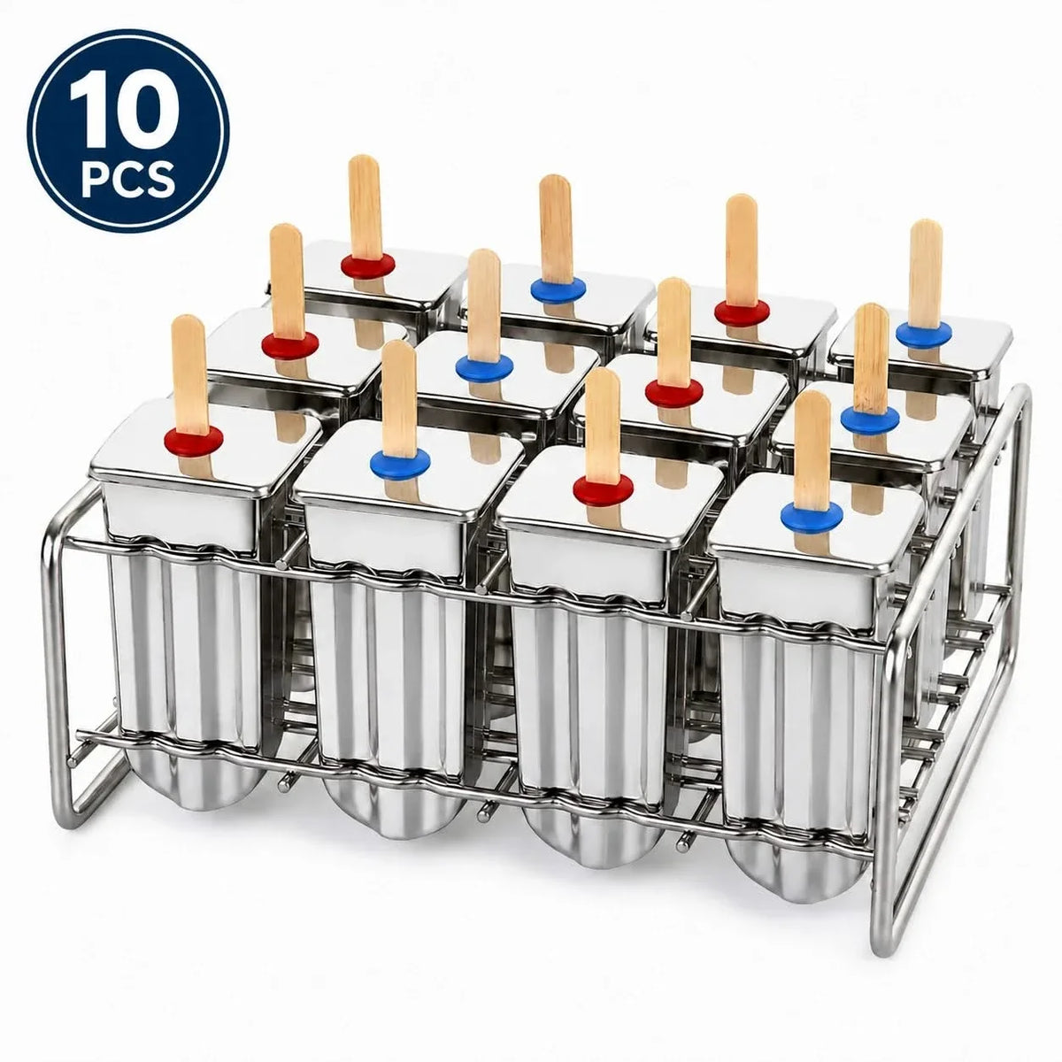 Eisformen-Set aus Edelstahl mit Halterung für gesunde, selbstgemachte Eiscreme, für Kinder, wiederverwendbar, langlebig, Sommer | Sansoti