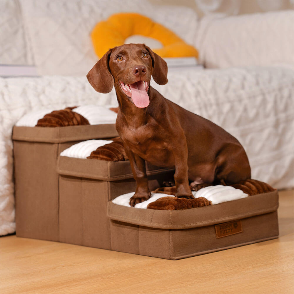 Dog Stairs with Storage – Foldable & Checkerboard Pattern – Helps Dogs and Cats Climb Up Effortlessly | Sansoti