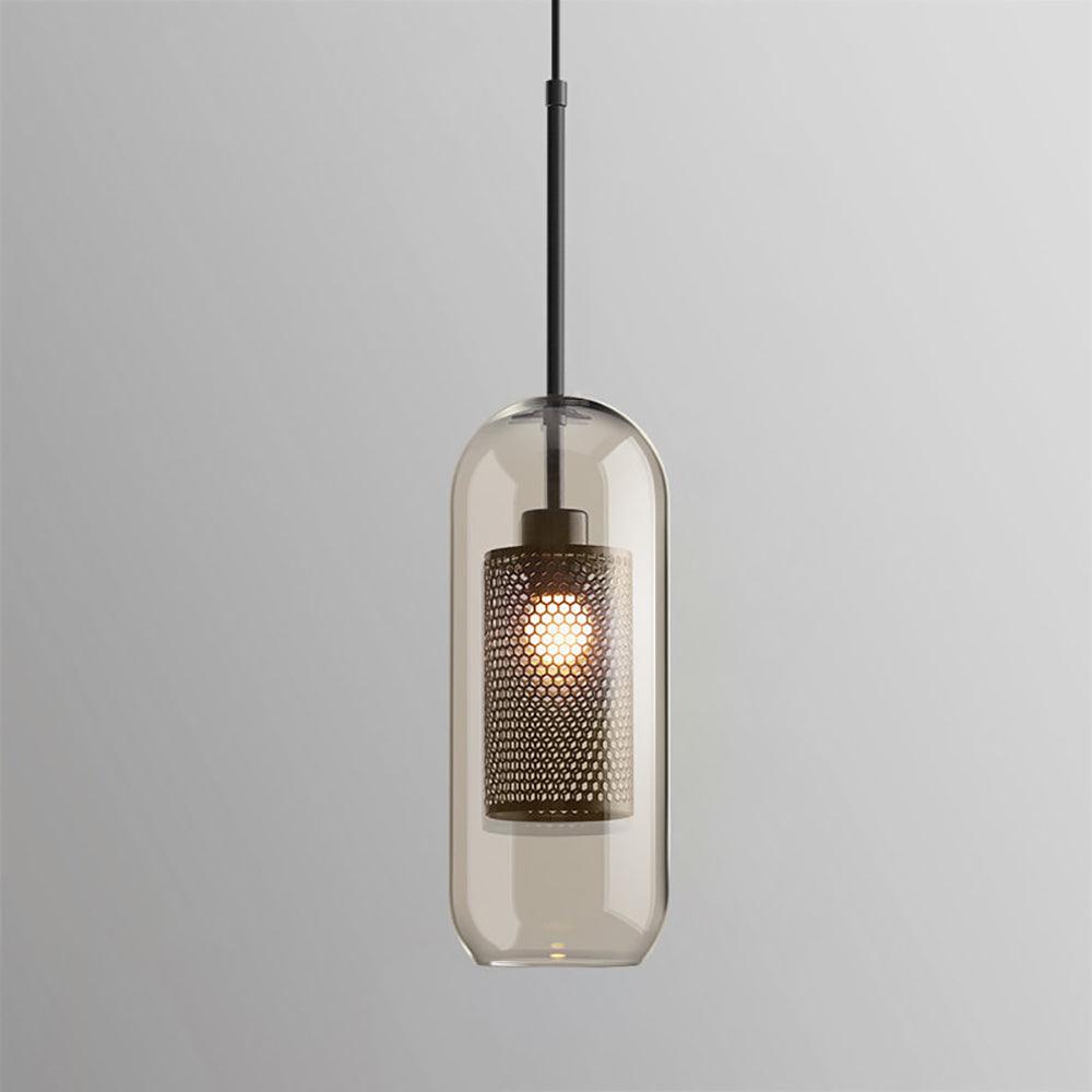 Glas-Hängelampe mit Metall-Gitterschirm Transparent Bernstein Schwarz Gold 20-30cm Skandinavisches Design Esszimmer Küche | Sansoti