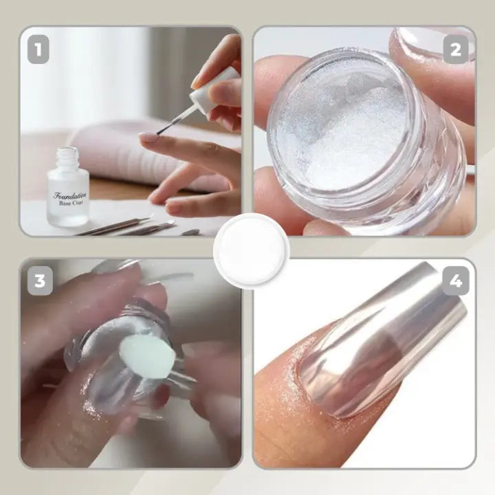 Chrome Powder for Nails Silver – Mirror Effect Nail Powder for Gel and Acrylic | Sansoti
