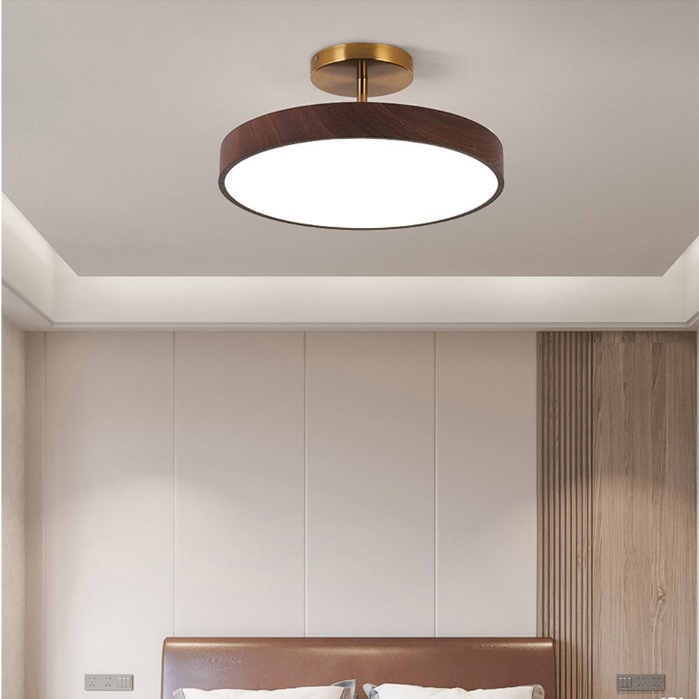 LED Deckenleuchte Holzoptik Gold Rund Halbaufbau Wohnzimmer Schlafzimmer Esszimmer Design Deckenbeleuchtung | Sansoti