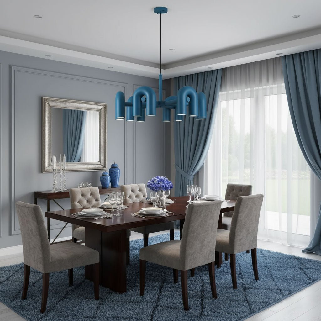 Modular Chandelier with U-Shaped Arms – Adjustable Design – Black, Gray, Orange or Blue – 3, 4, 6 or 8 Lights – Modern Statement Piece | Sansoti