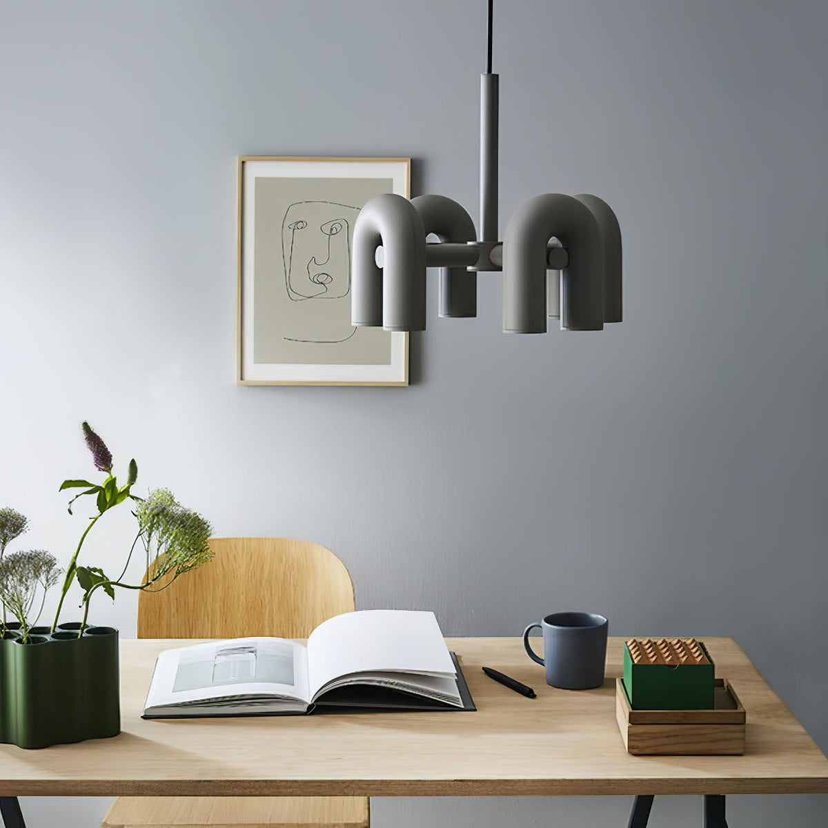 Modular Chandelier with U-Shaped Arms – Adjustable Design – Black, Gray, Orange or Blue – 3, 4, 6 or 8 Lights – Modern Statement Piece | Sansoti