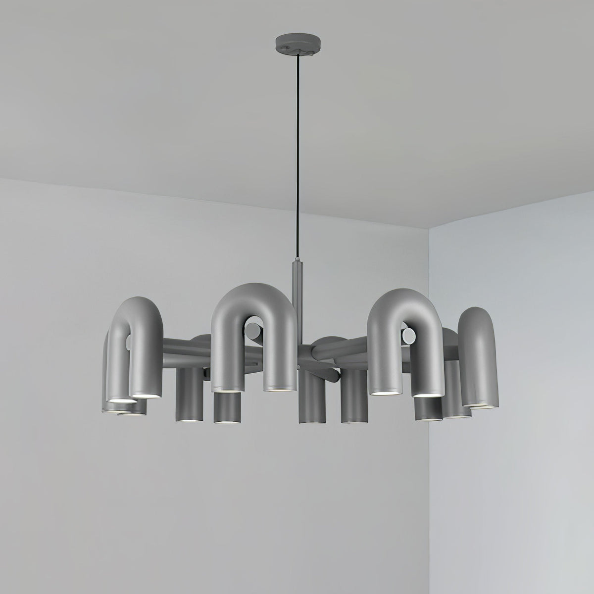 Modular Chandelier with U-Shaped Arms – Adjustable Design – Black, Gray, Orange or Blue – 3, 4, 6 or 8 Lights – Modern Statement Piece | Sansoti