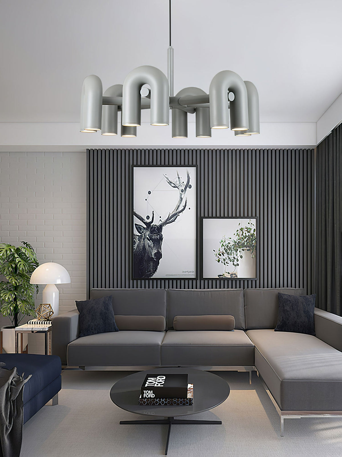 Modular Chandelier with U-Shaped Arms – Adjustable Design – Black, Gray, Orange or Blue – 3, 4, 6 or 8 Lights – Modern Statement Piece | Sansoti