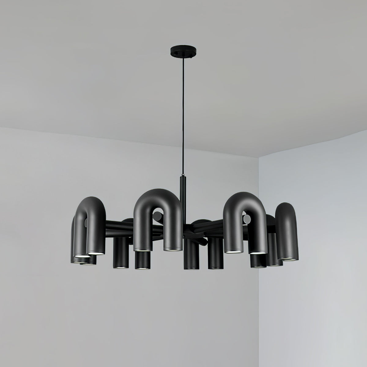 Modular Chandelier with U-Shaped Arms – Adjustable Design – Black, Gray, Orange or Blue – 3, 4, 6 or 8 Lights – Modern Statement Piece | Sansoti