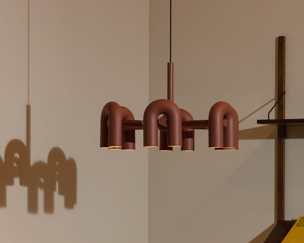 Modular Chandelier with U-Shaped Arms – Adjustable Design – Black, Gray, Orange or Blue – 3, 4, 6 or 8 Lights – Modern Statement Piece | Sansoti