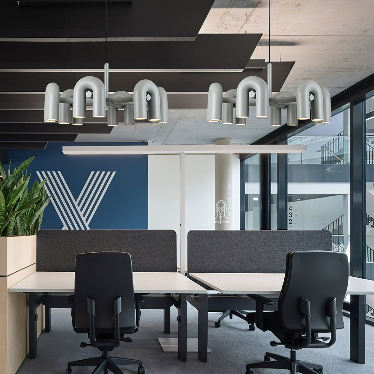 Modular Chandelier with U-Shaped Arms – Adjustable Design – Black, Gray, Orange or Blue – 3, 4, 6 or 8 Lights – Modern Statement Piece | Sansoti