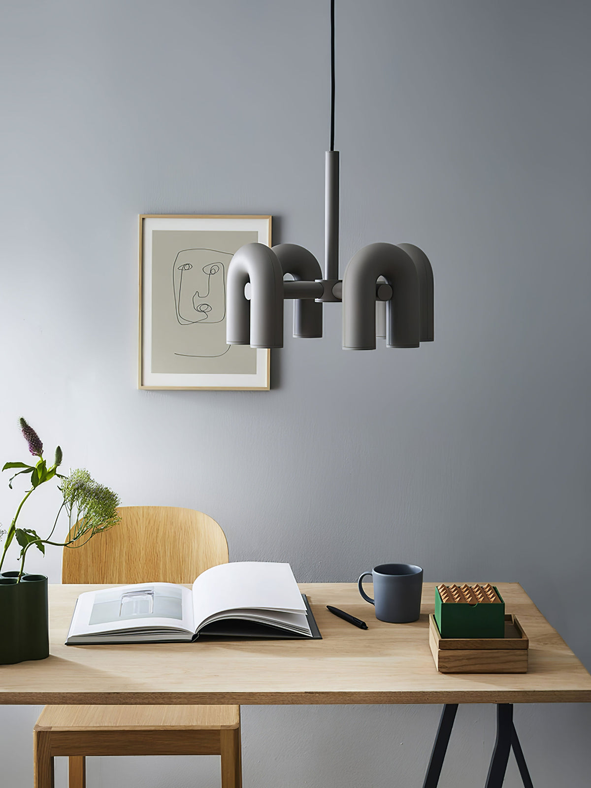Modular Chandelier with U-Shaped Arms – Adjustable Design – Black, Gray, Orange or Blue – 3, 4, 6 or 8 Lights – Modern Statement Piece | Sansoti