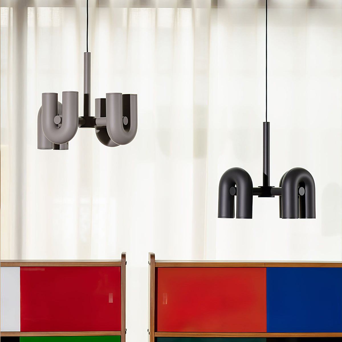 Modular Chandelier with U-Shaped Arms – Adjustable Design – Black, Gray, Orange or Blue – 3, 4, 6 or 8 Lights – Modern Statement Piece | Sansoti