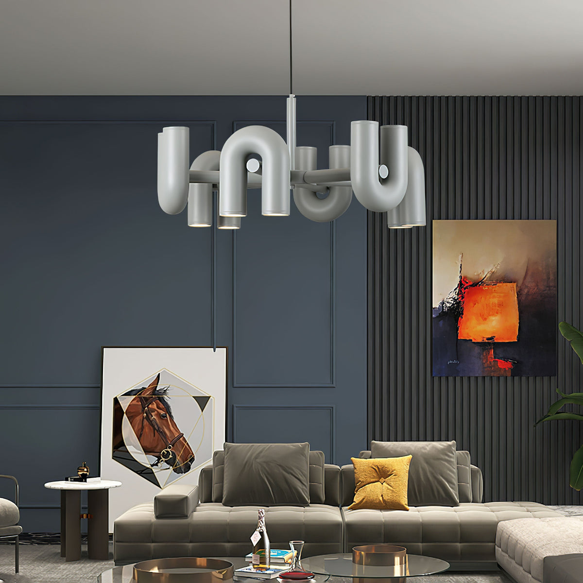 Modular Chandelier with U-Shaped Arms – Adjustable Design – Black, Gray, Orange or Blue – 3, 4, 6 or 8 Lights – Modern Statement Piece | Sansoti