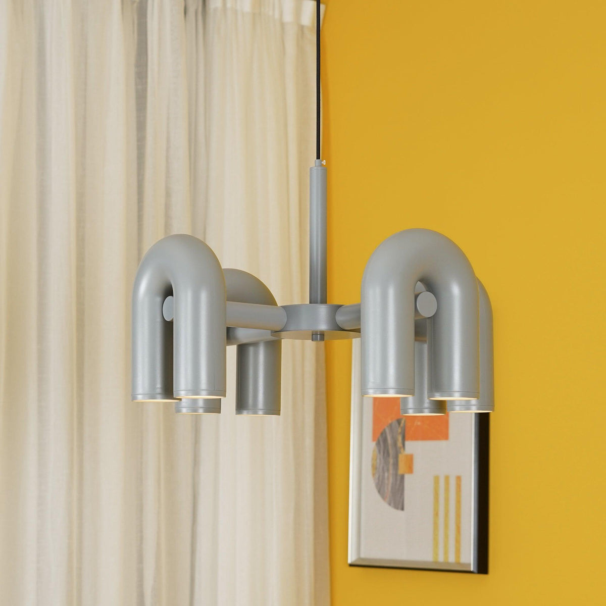 Modular Chandelier with U-Shaped Arms – Adjustable Design – Black, Gray, Orange or Blue – 3, 4, 6 or 8 Lights – Modern Statement Piece | Sansoti