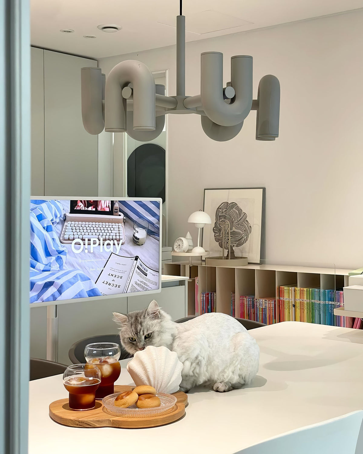 Modular Chandelier with U-Shaped Arms – Adjustable Design – Black, Gray, Orange or Blue – 3, 4, 6 or 8 Lights – Modern Statement Piece | Sansoti