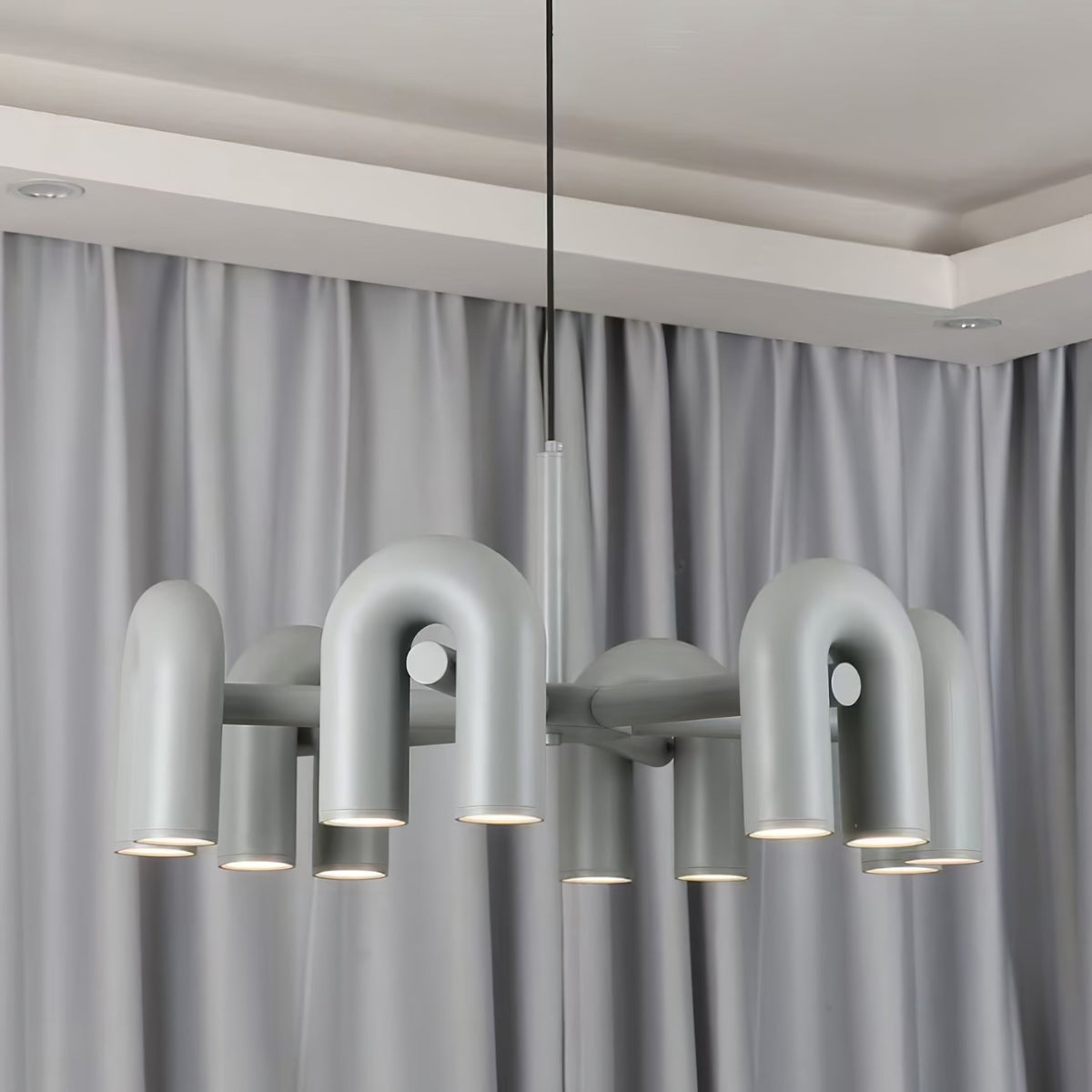 Modular Chandelier with U-Shaped Arms – Adjustable Design – Black, Gray, Orange or Blue – 3, 4, 6 or 8 Lights – Modern Statement Piece | Sansoti