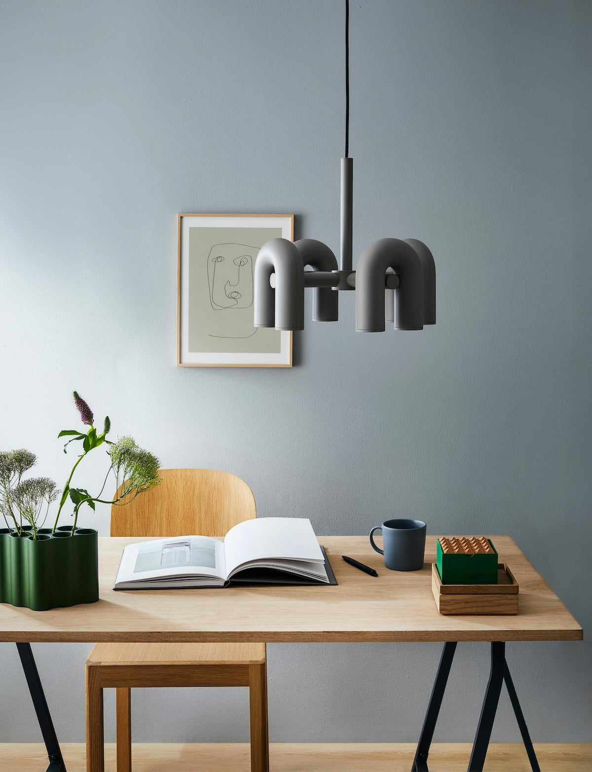 Modular Chandelier with U-Shaped Arms – Adjustable Design – Black, Gray, Orange or Blue – 3, 4, 6 or 8 Lights – Modern Statement Piece | Sansoti