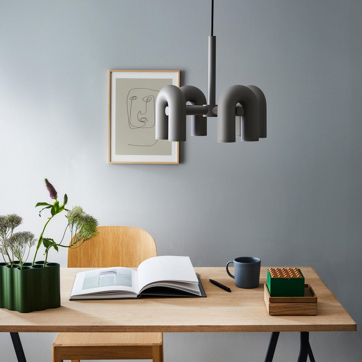 Modular Chandelier with U-Shaped Arms – Adjustable Design – Black, Gray, Orange or Blue – 3, 4, 6 or 8 Lights – Modern Statement Piece | Sansoti