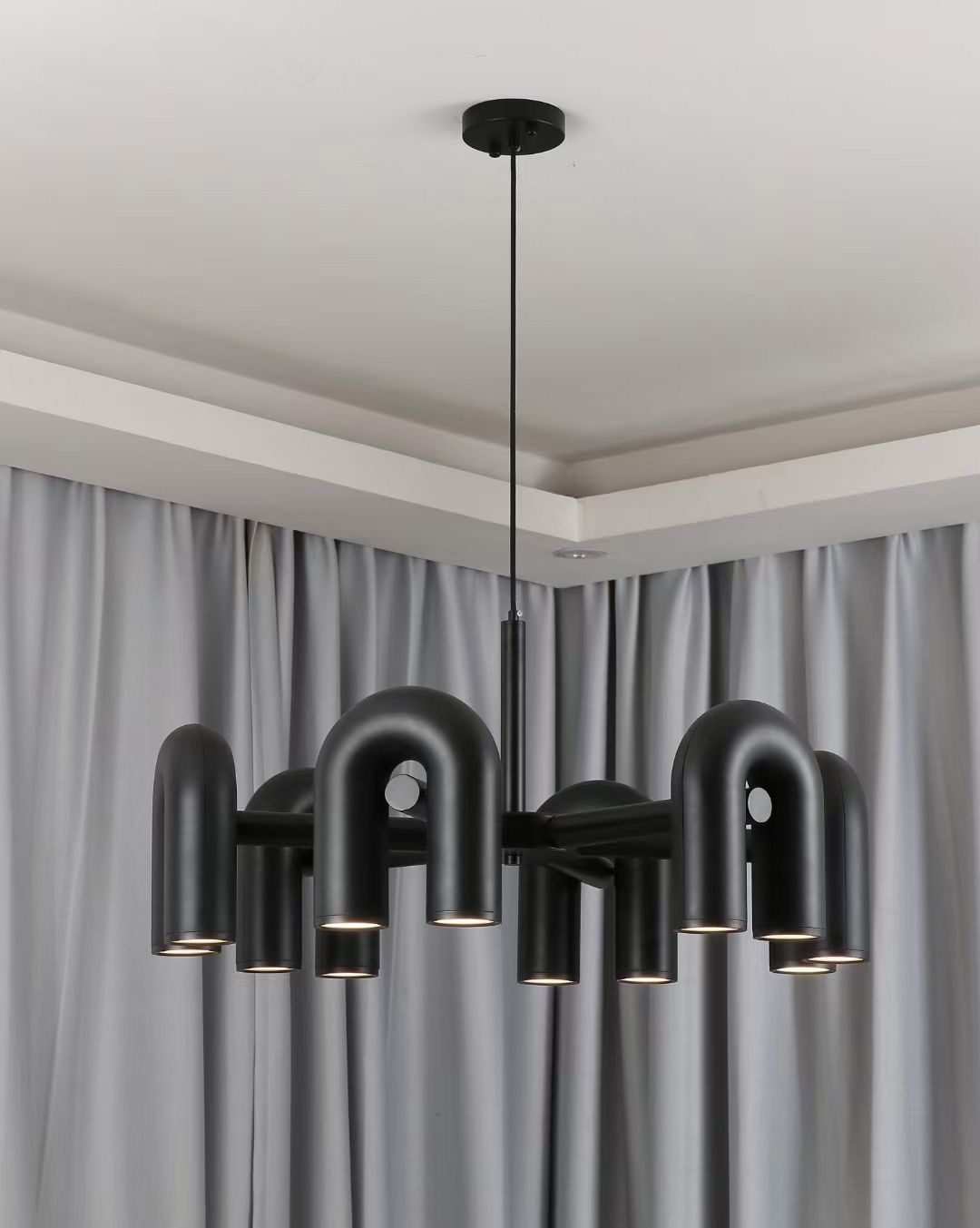 Modular Chandelier with U-Shaped Arms – Adjustable Design – Black, Gray, Orange or Blue – 3, 4, 6 or 8 Lights – Modern Statement Piece | Sansoti