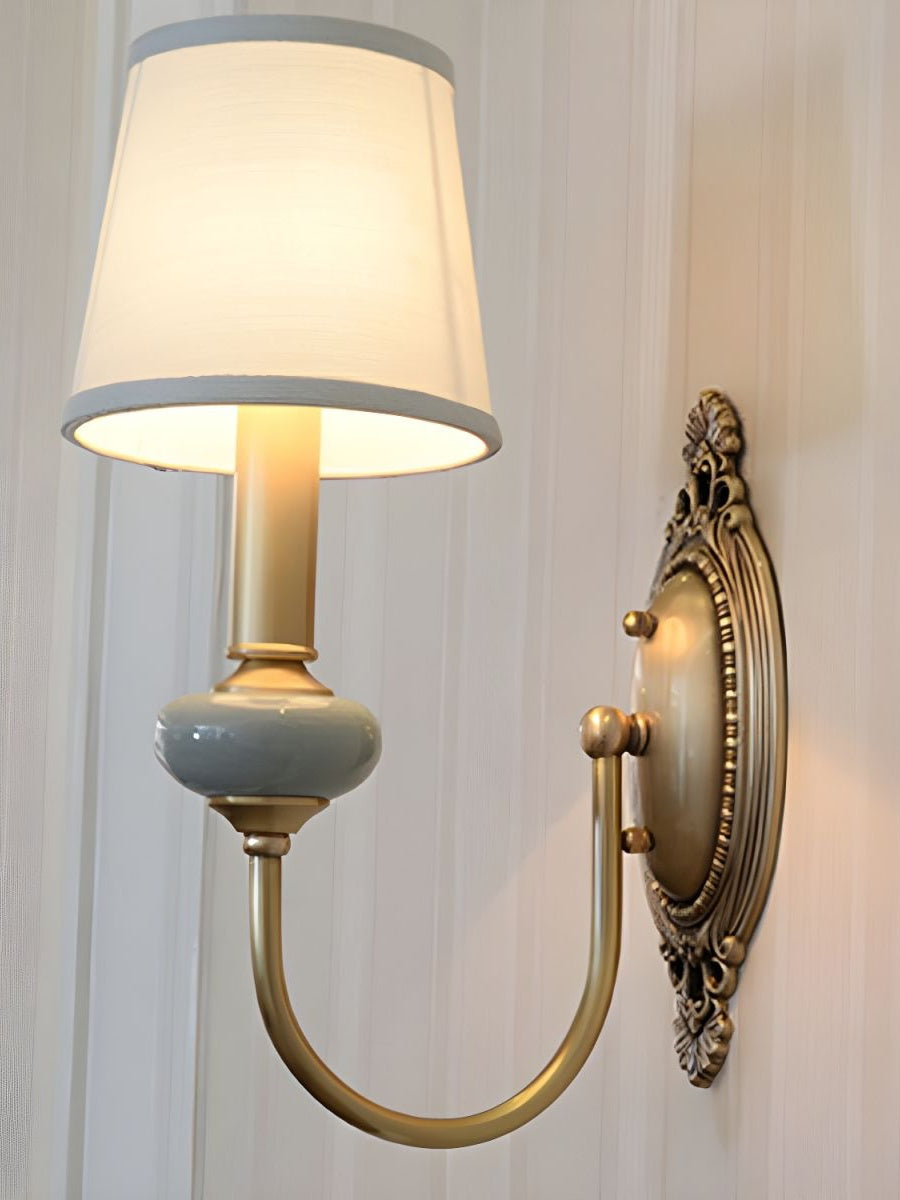 Keramische Wandleuchte mit Stoffschirm - 1 oder 2 Lichtquellen - E27 - verschiedene Farben & Stile | Sansoti