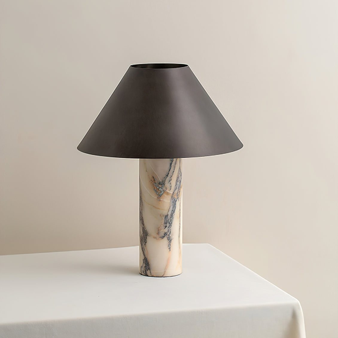 Marble Table Lamp with Black Fabric Shade — Natural Stone Base White Marble Textile Shade — Decorative Lighting for Bedroom Living Room Desk Nightstand | Sansoti
