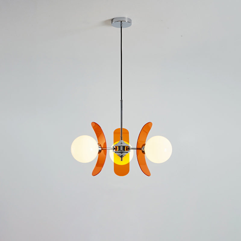 Moderner Sputnik-Kronleuchter mit farbigen Acrylelementen und weißen Glaskugeln – Design-Hängeleuchte mit mehreren Lichtpunkten | Sansoti