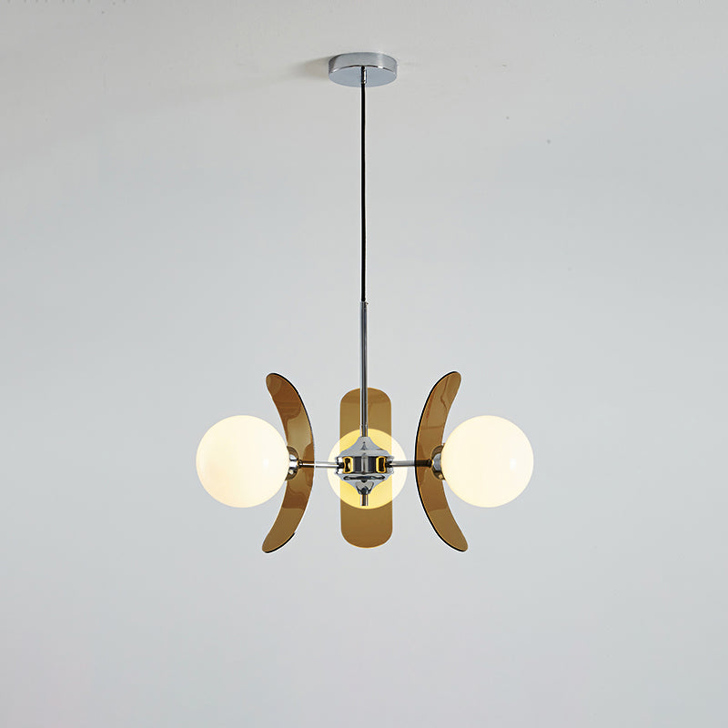 Moderner Sputnik-Kronleuchter mit farbigen Acrylelementen und weißen Glaskugeln – Design-Hängeleuchte mit mehreren Lichtpunkten | Sansoti