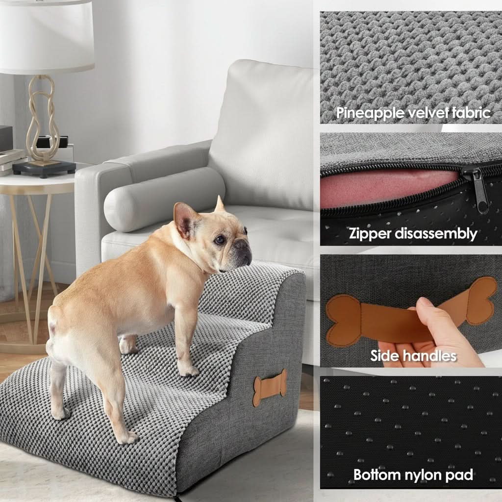 Pet Stairs Soft Foam 2 or 3 Steps Joint-Friendly Non-Slip Base Dogs Cats Sofa Bed | Sansoti