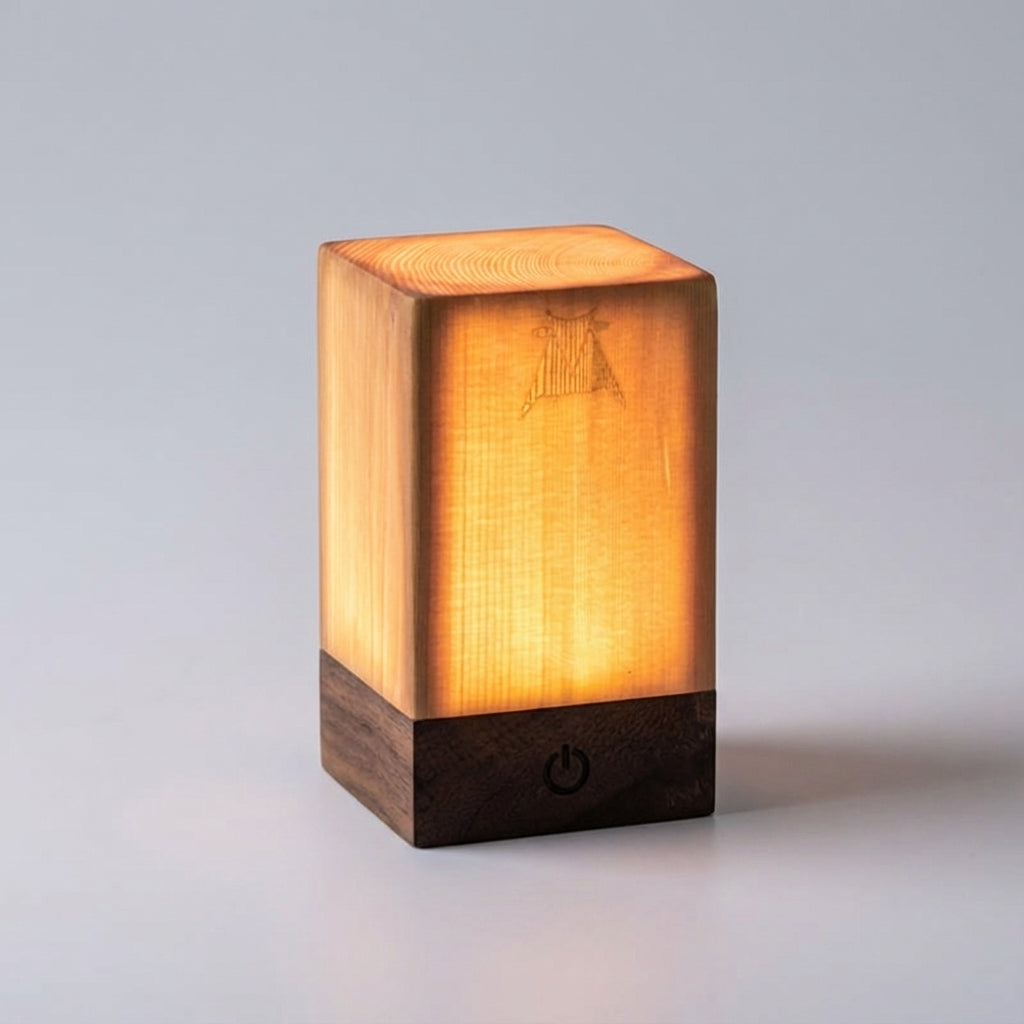 Table Lamp Wood Look Cylinder LED Rechargeable Touch Dimmable Wireless Nightstand Lamp Desk Lamp Ambient Lighting Natural | Sansoti