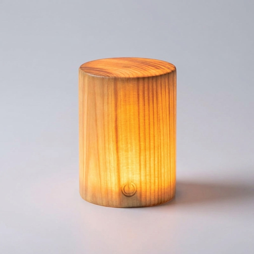 Table Lamp Wood Look Cylinder LED Rechargeable Touch Dimmable Wireless Nightstand Lamp Desk Lamp Ambient Lighting Natural | Sansoti