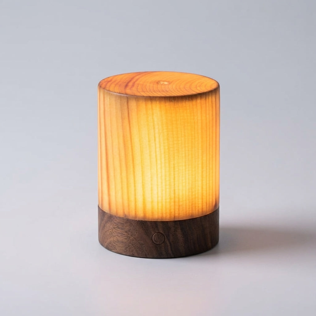 Table Lamp Wood Look Cylinder LED Rechargeable Touch Dimmable Wireless Nightstand Lamp Desk Lamp Ambient Lighting Natural | Sansoti