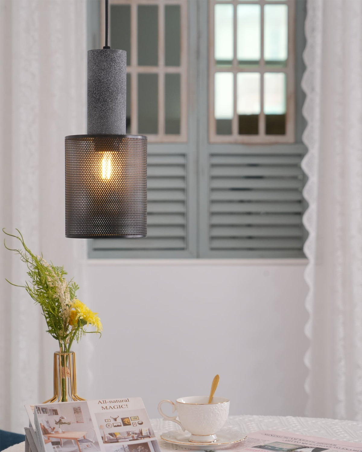 Lámpara colgante de hormigón, industrial, cilíndrica, de metal, negra y gris, E27 | Sansoti