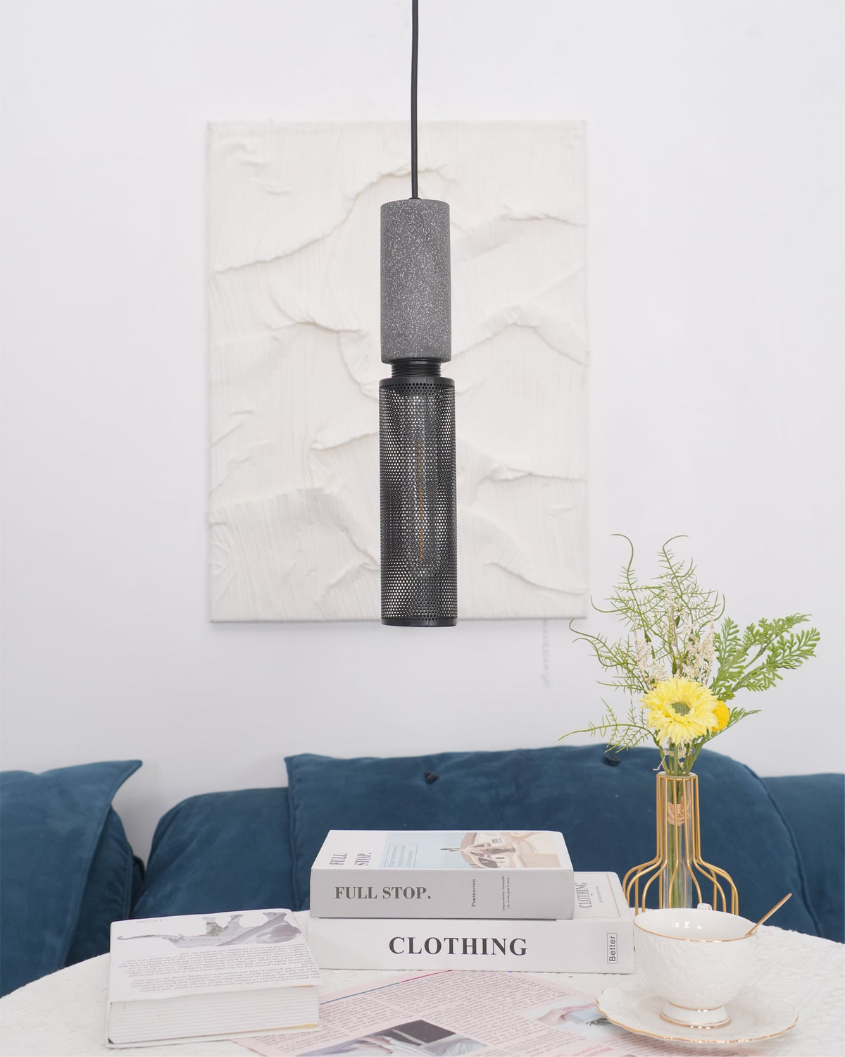 Lámpara colgante de hormigón, industrial, cilíndrica, de metal, negra y gris, E27 | Sansoti