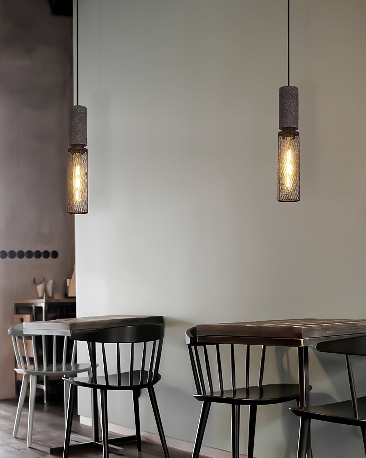 Lámpara colgante de hormigón, industrial, cilíndrica, de metal, negra y gris, E27 | Sansoti