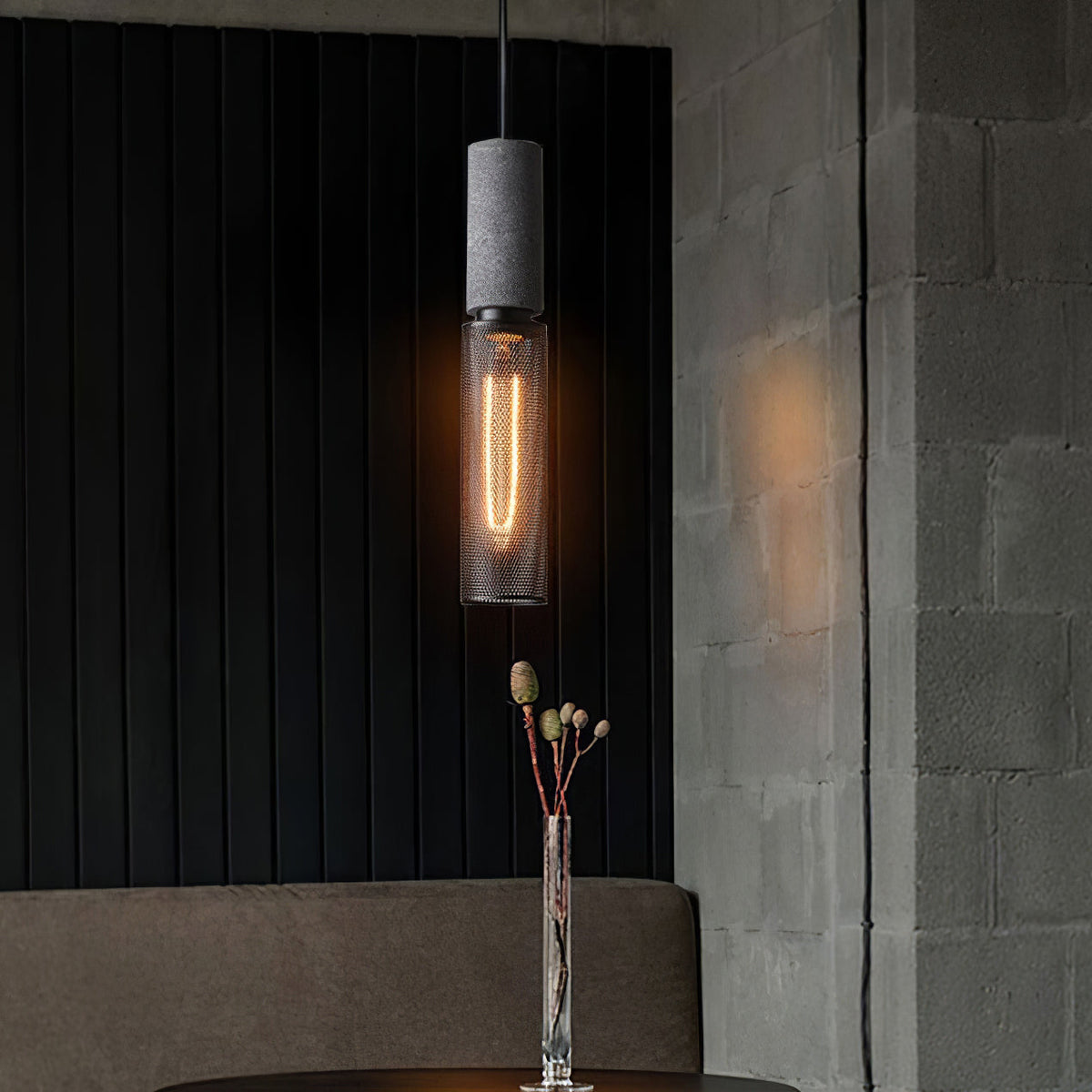 Lámpara colgante de hormigón, industrial, cilíndrica, de metal, negra y gris, E27 | Sansoti