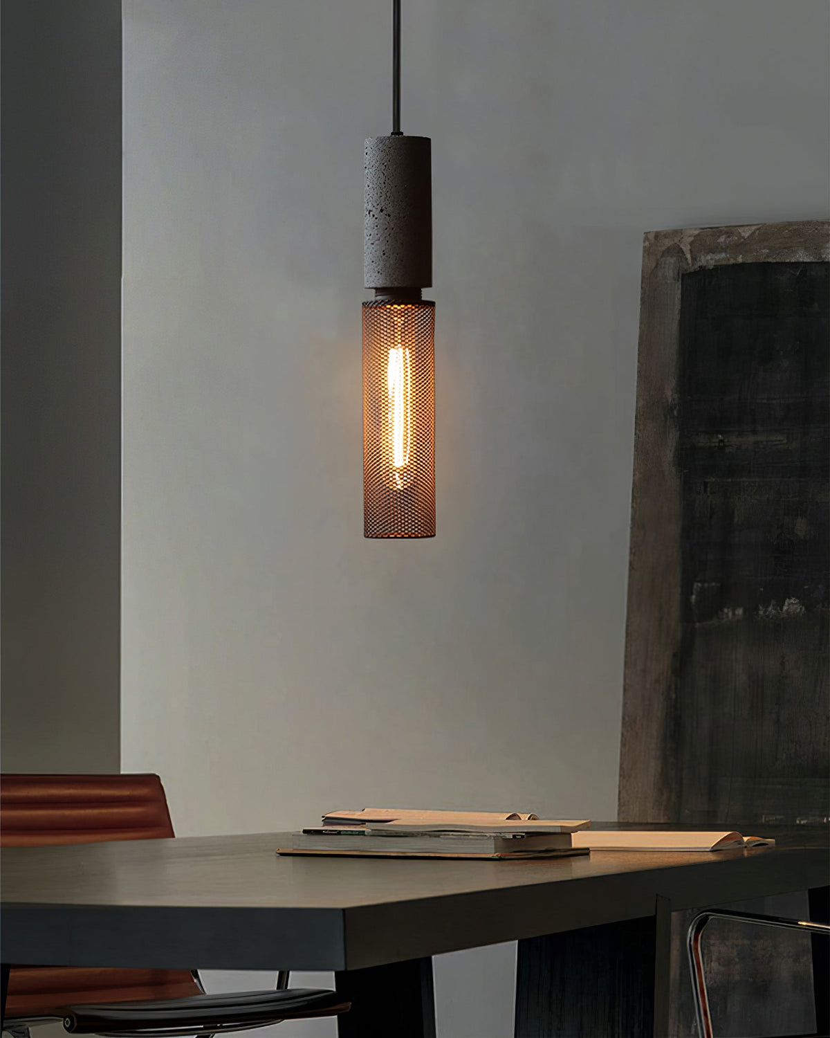 Lámpara colgante de hormigón, industrial, cilíndrica, de metal, negra y gris, E27 | Sansoti