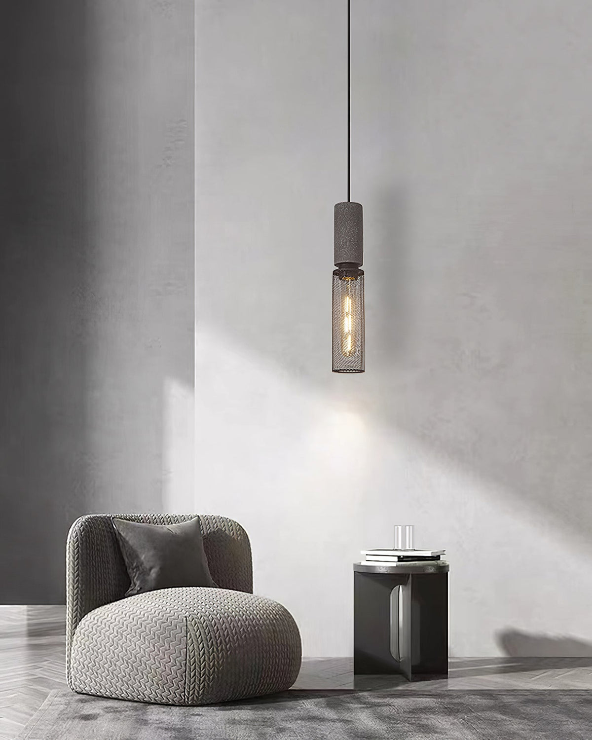 Lámpara colgante de hormigón, industrial, cilíndrica, de metal, negra y gris, E27 | Sansoti
