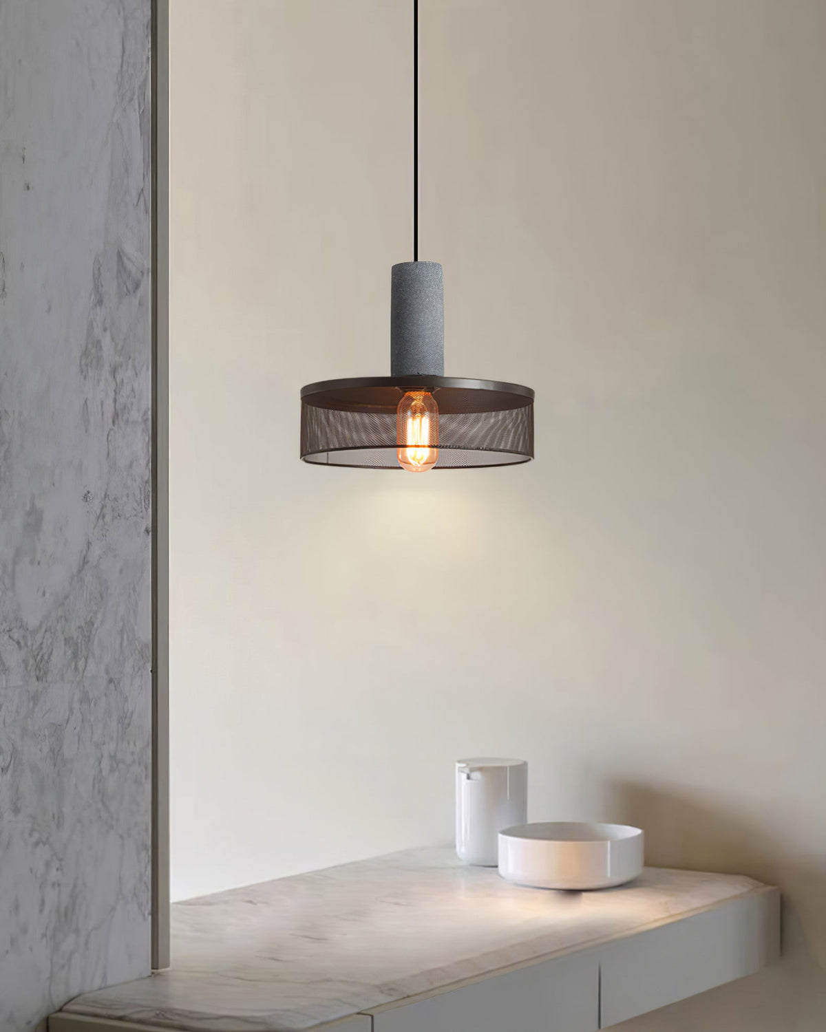 Lámpara colgante de hormigón, industrial, cilíndrica, de metal, negra y gris, E27 | Sansoti