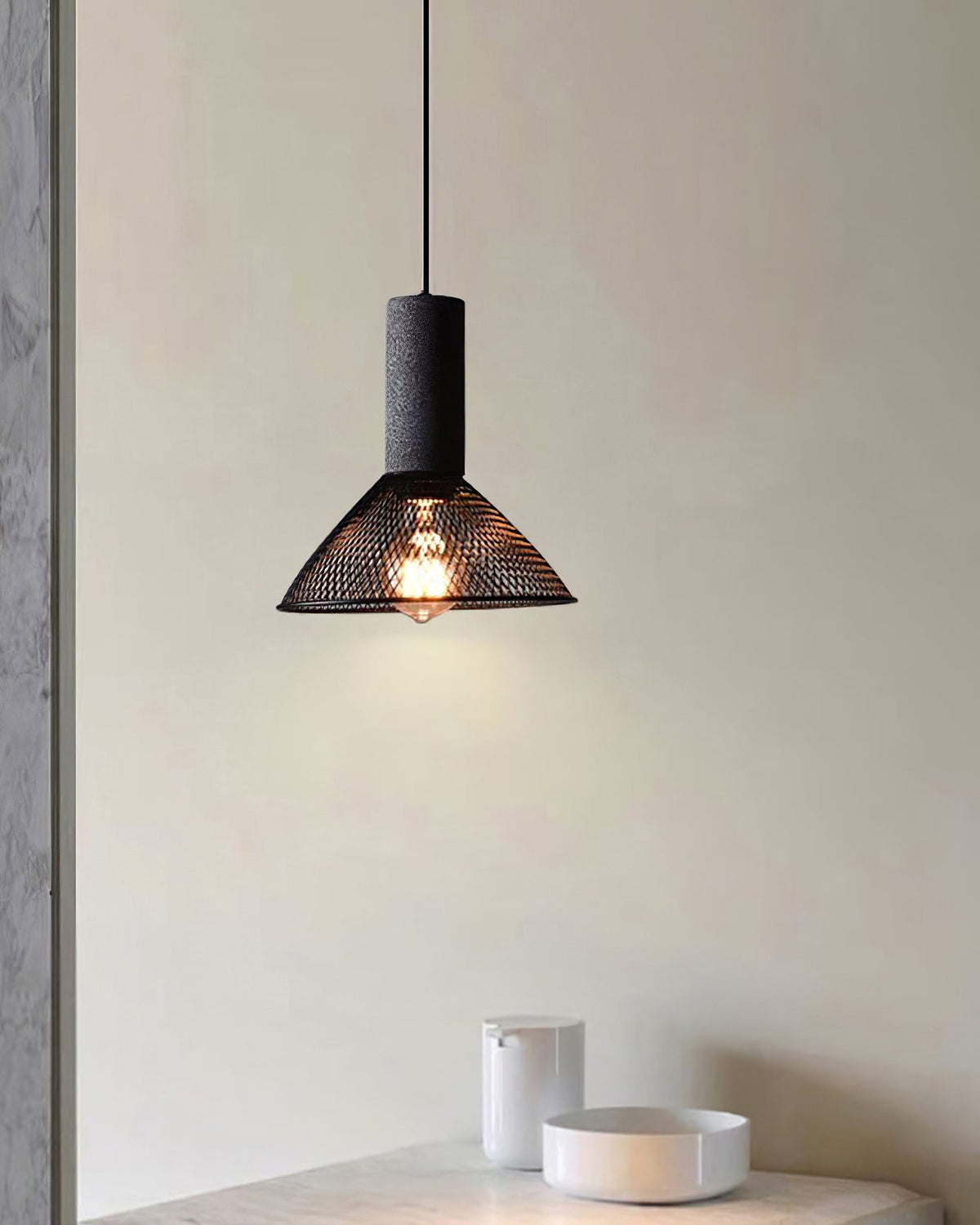 Lámpara colgante de hormigón, industrial, cilíndrica, de metal, negra y gris, E27 | Sansoti