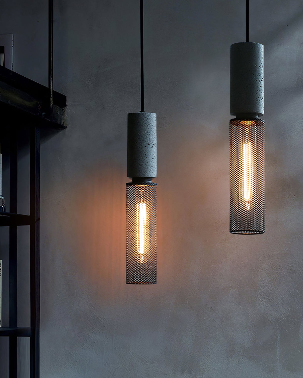 Lámpara colgante de hormigón, industrial, cilíndrica, de metal, negra y gris, E27 | Sansoti