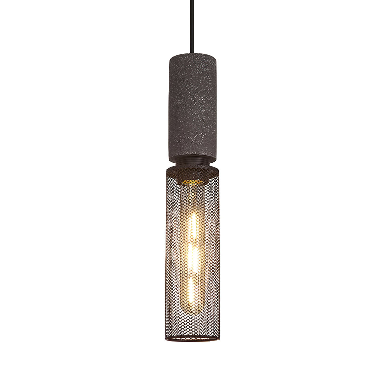Lámpara colgante de hormigón, industrial, cilíndrica, de metal, negra y gris, E27 | Sansoti