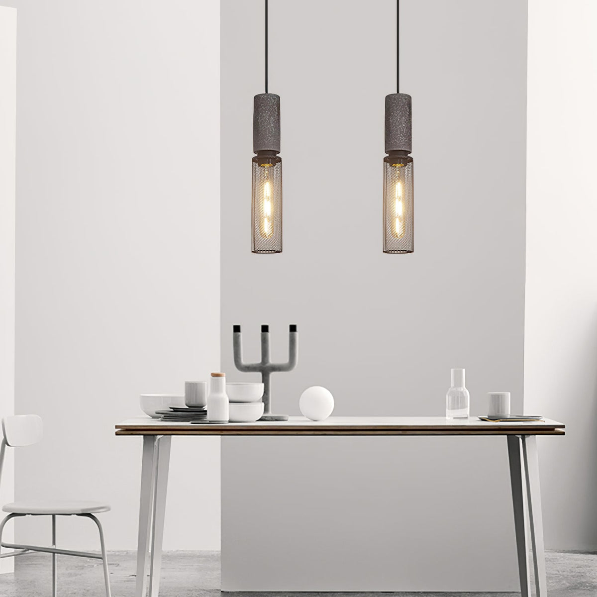 Lámpara colgante de hormigón, industrial, cilíndrica, de metal, negra y gris, E27 | Sansoti