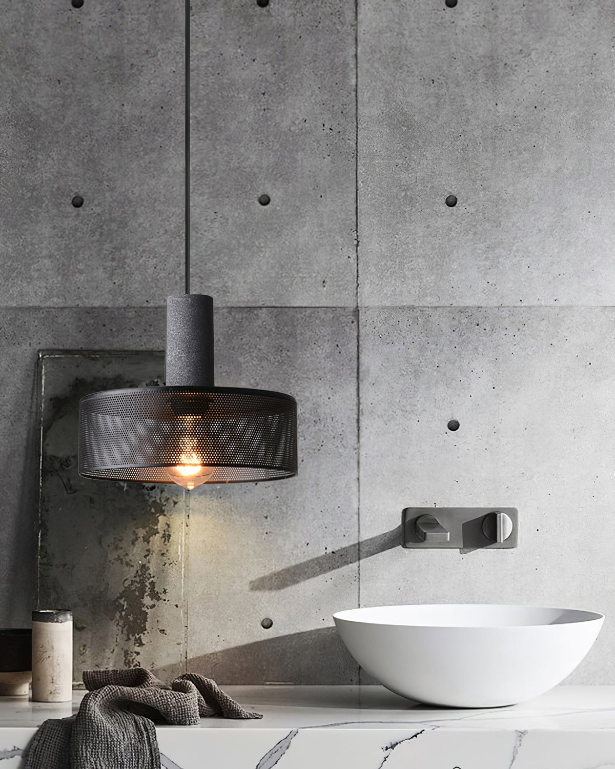 Lámpara colgante de hormigón, industrial, cilíndrica, de metal, negra y gris, E27 | Sansoti