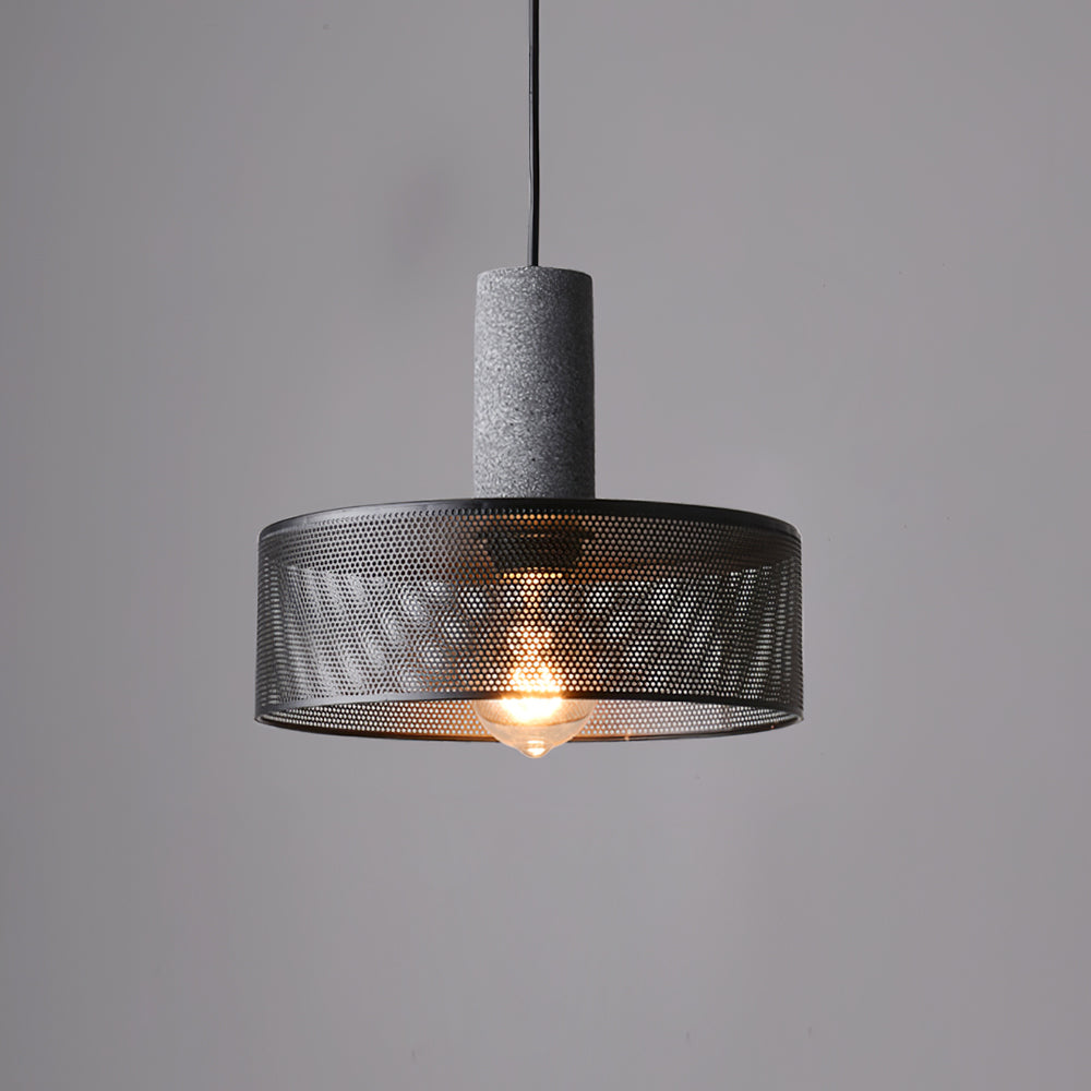 Lámpara colgante de hormigón, industrial, cilíndrica, de metal, negra y gris, E27 | Sansoti
