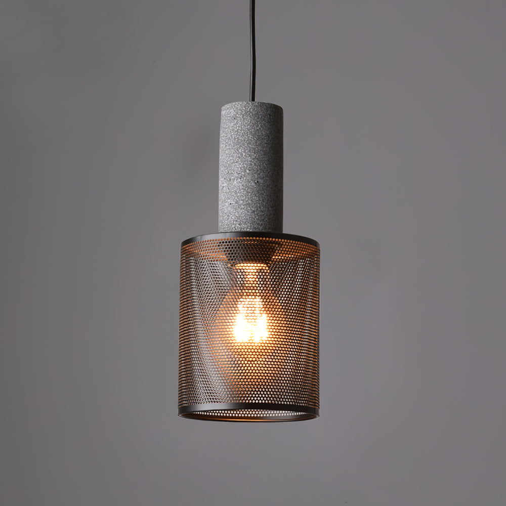Lámpara colgante de hormigón, industrial, cilíndrica, de metal, negra y gris, E27 | Sansoti