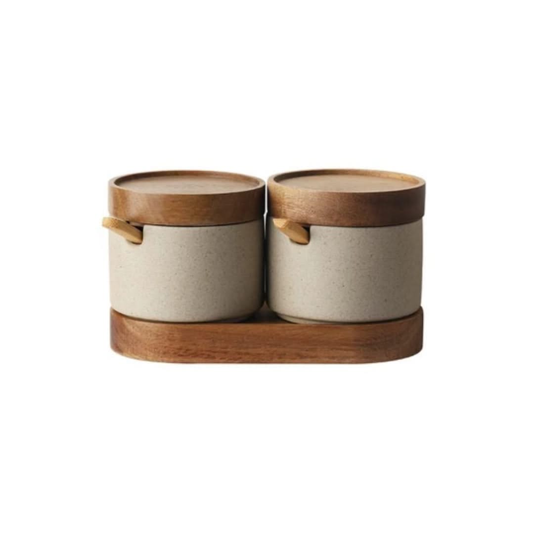 Ceramic Storage Jars with Bamboo Lids – Set of 3 for Herbs Spices Tea – Stylish Kitchen Accessories | Sansoti