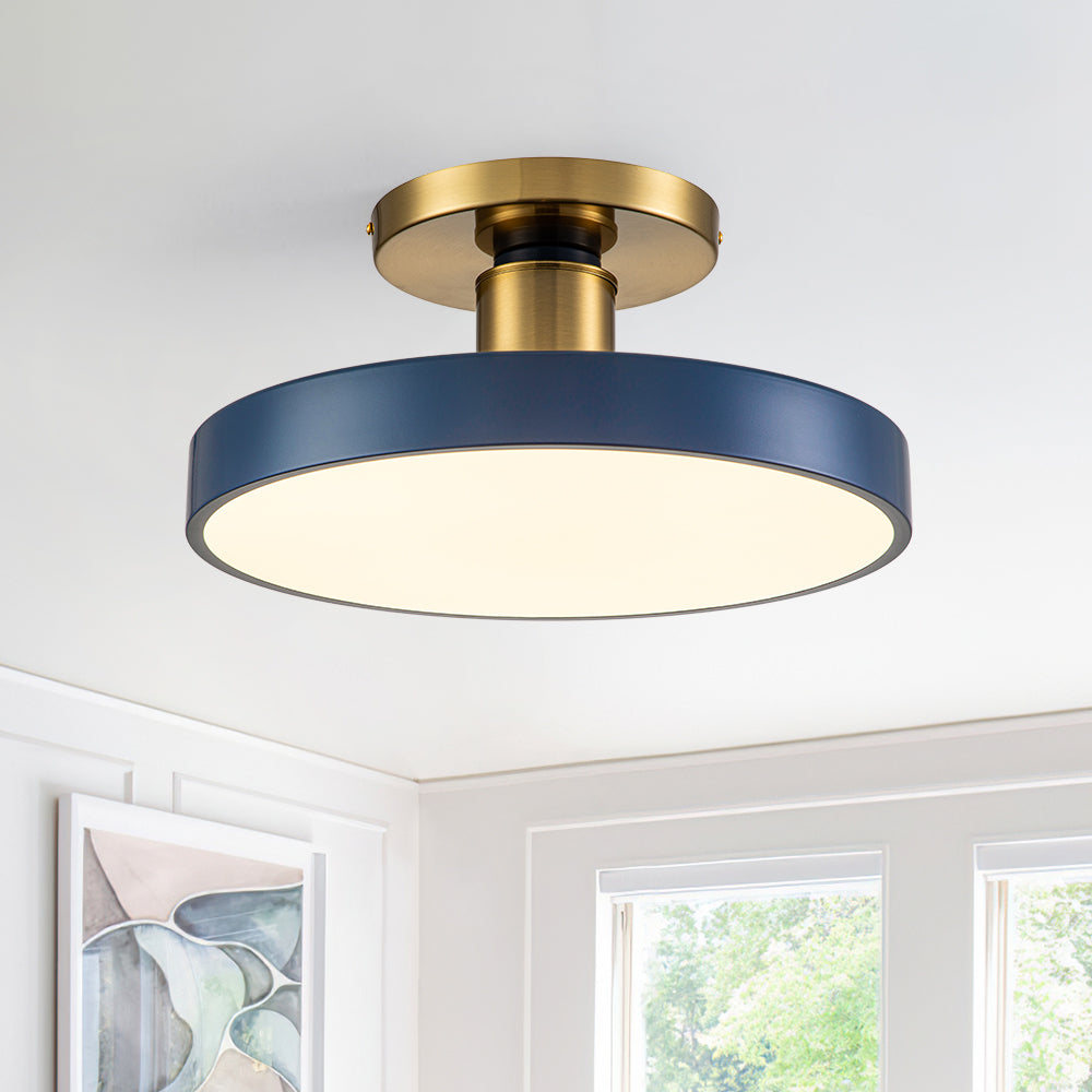LED Ceiling Lamp Round Blue Brass 40cm 24W Dimmable 5 Color Temperatures Bedroom Kitchen Living Room Entrance Coastal Semi Flush Mount | Sansoti