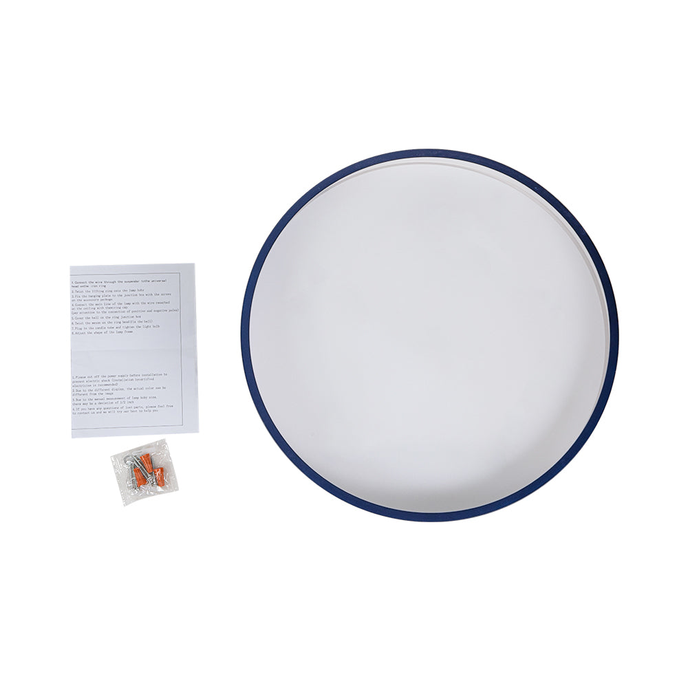 LED Ceiling Lamp Round Blue Brass 40cm 24W Dimmable 5 Color Temperatures Bedroom Kitchen Living Room Entrance Coastal Semi Flush Mount | Sansoti