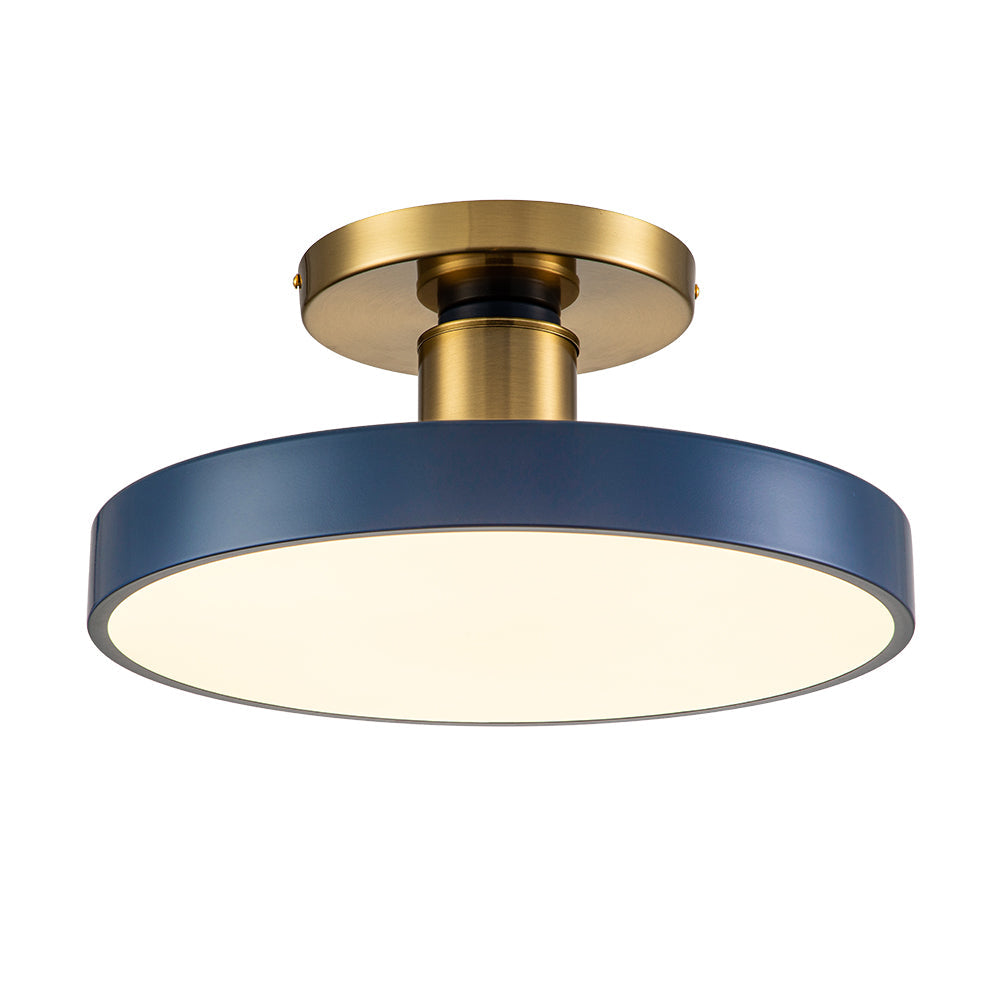LED Ceiling Lamp Round Blue Brass 40cm 24W Dimmable 5 Color Temperatures Bedroom Kitchen Living Room Entrance Coastal Semi Flush Mount | Sansoti