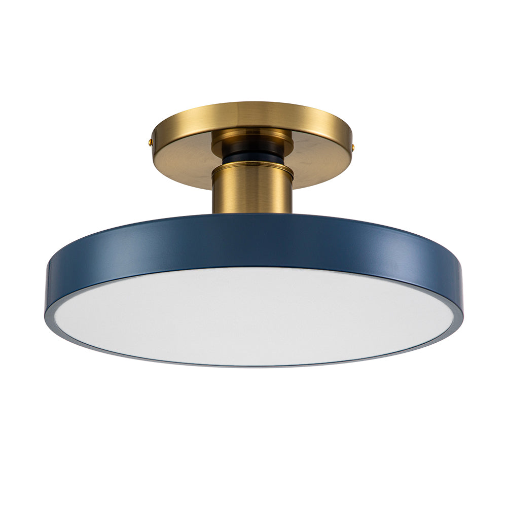 LED Ceiling Lamp Round Blue Brass 40cm 24W Dimmable 5 Color Temperatures Bedroom Kitchen Living Room Entrance Coastal Semi Flush Mount | Sansoti