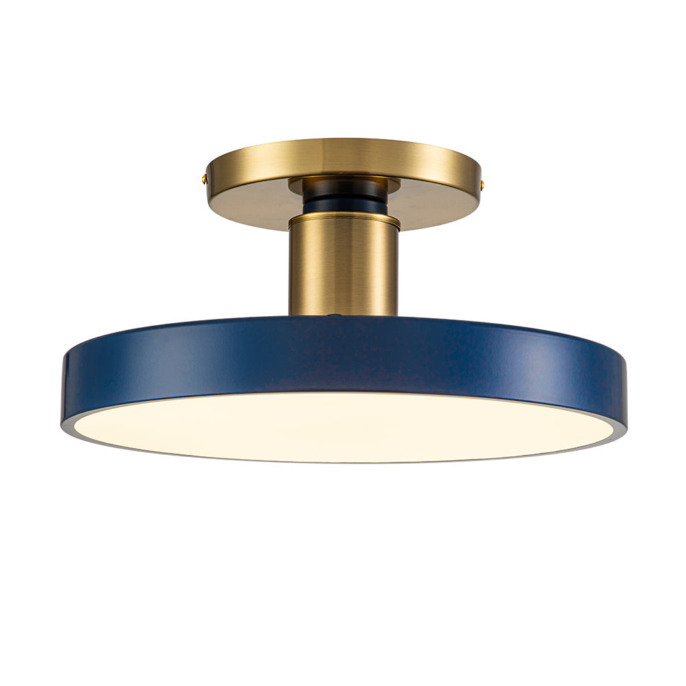 LED Ceiling Lamp Round Blue Brass 40cm 24W Dimmable 5 Color Temperatures Bedroom Kitchen Living Room Entrance Coastal Semi Flush Mount | Sansoti