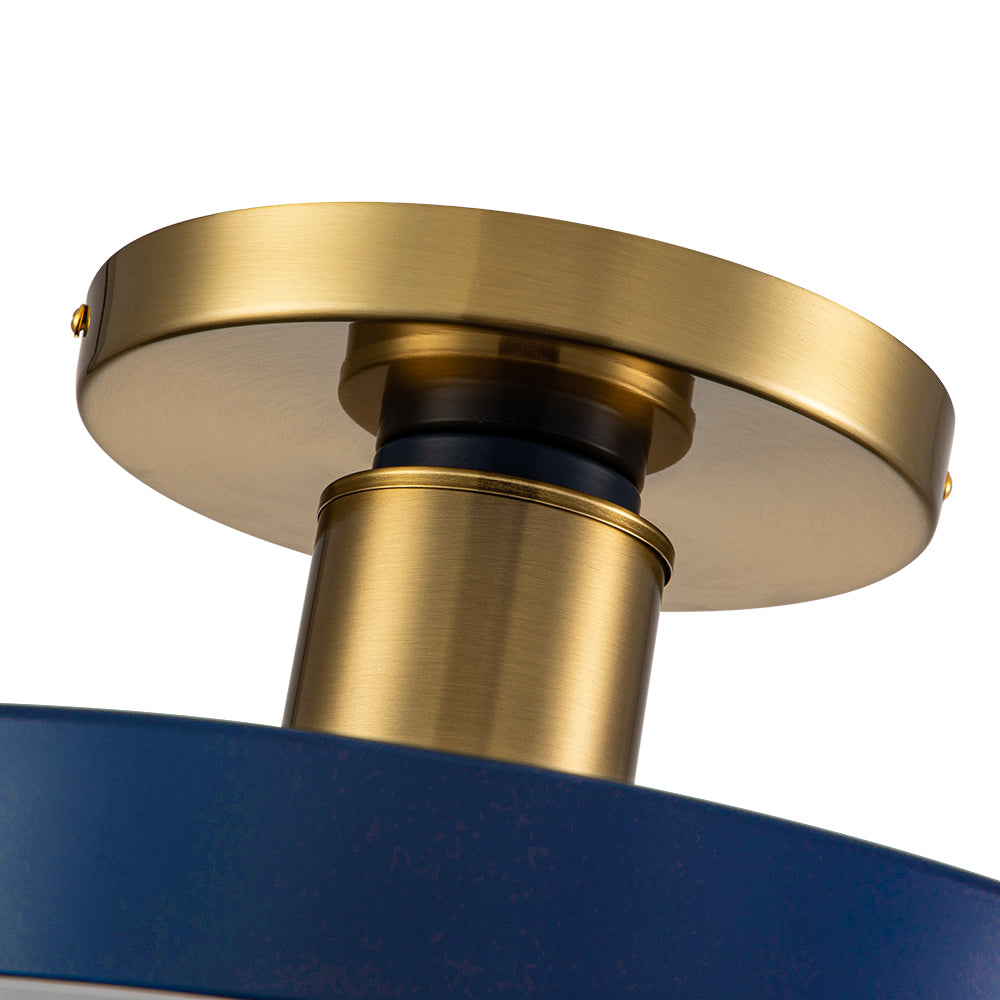 LED Ceiling Lamp Round Blue Brass 40cm 24W Dimmable 5 Color Temperatures Bedroom Kitchen Living Room Entrance Coastal Semi Flush Mount | Sansoti